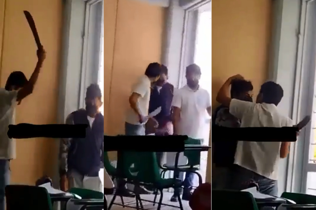 Estudiante de secundaria amenaza a su compañero de salón con un machete